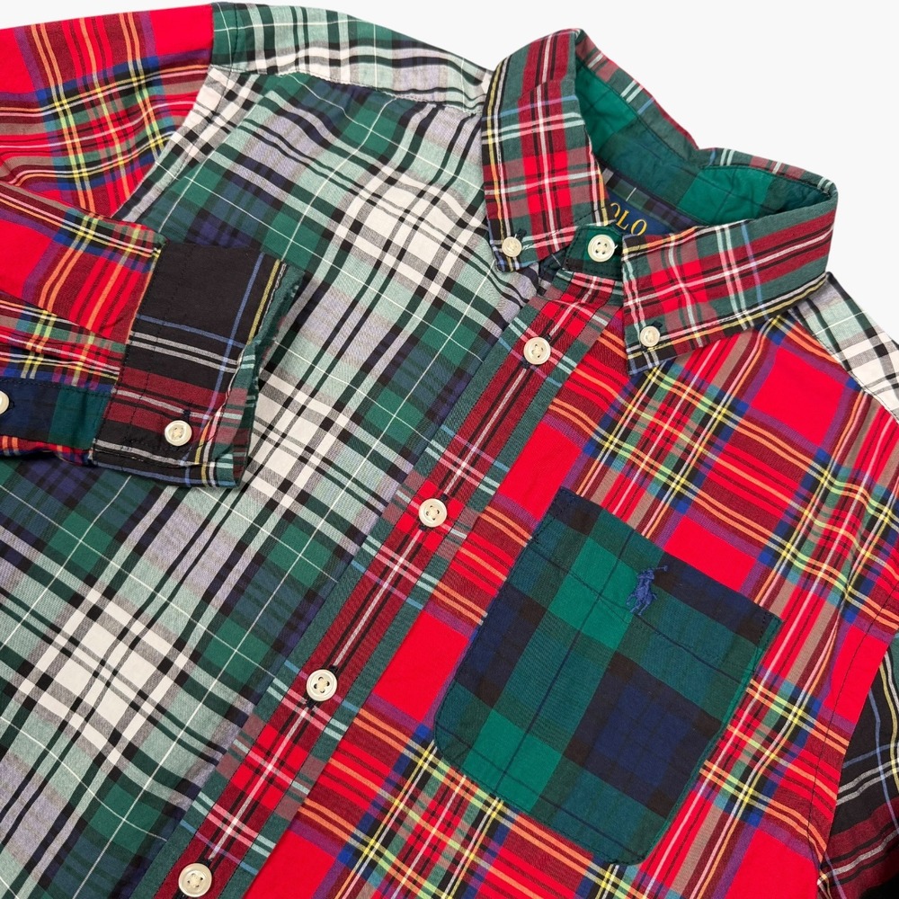 Polo Ralph Lauren Fun Shirt Boys Large 14-16 Multi Plaid Patchwork Button Down